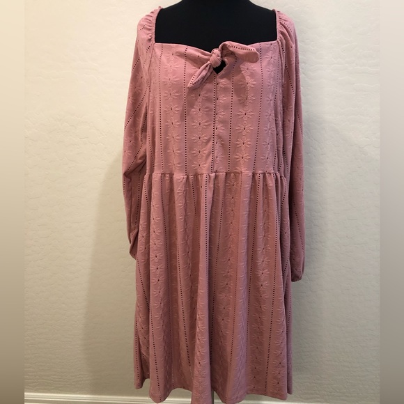 NWT | Vibe Sportswear Babydoll Eyelet Long Sleeved Mini Dress - Picture 2 of 13